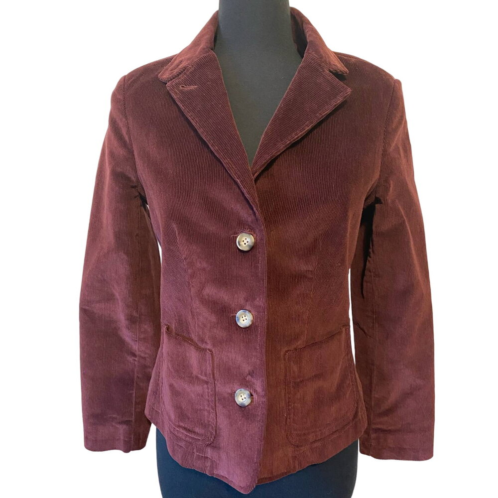 L.L. Bean Women's Burgundy Corduroy 5 Button Jacket Blazer Size 4 Petite